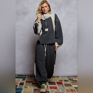 POL Black and Cream Quilted Jogger Set